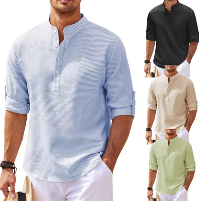 Men's Solid Color Patchwork Blouse Men's Clothing