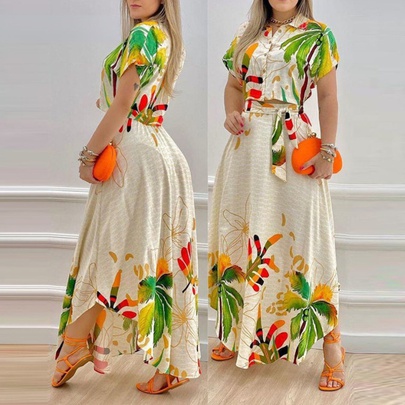 Holiday Women's Vacation Plant Polyester Printing Skirt Sets Skirt Sets