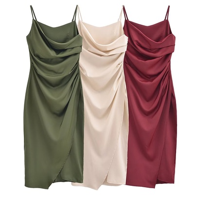 Women's Strap Dress Sexy Round Neck Zipper Sleeveless Solid Color Maxi Long Dress Daily