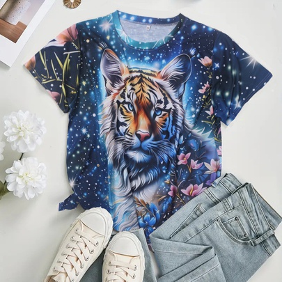 Women's T-shirt Short Sleeve T-Shirts Simple Style Tiger