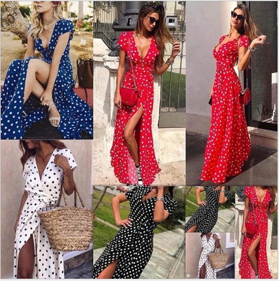 Women's Slit Dress Sexy V Neck Printing Sleeveless Round Dots Solid Color Above Knee Casual Daily Beach