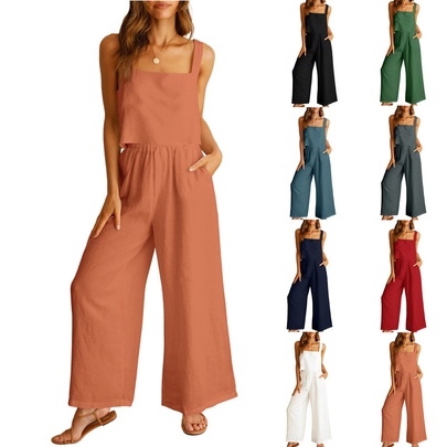 Women's Solid Color Pocket Pants Sets Two-Piece Sets