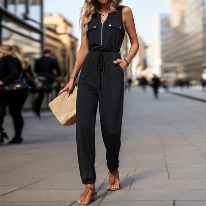 Women's Daily Streetwear Solid Color Full Length Zipper Jumpsuits