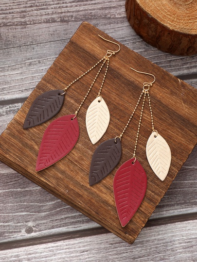 1 Pair Fairy Style Lady Modern Style Leaves Pu Leather Iron Drop Earrings