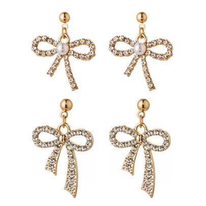 1 Pair Simple Style Classic Style Bow Knot Plating Inlay Alloy Rhinestones Gold Plated Silver Plated Drop Earrings