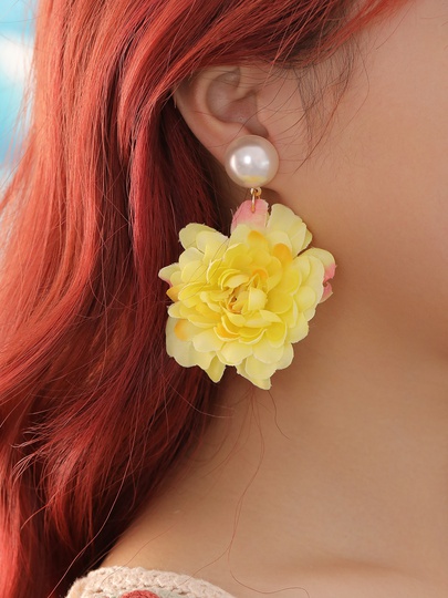 1 Pair Cute Sweet Flower Cloth Drop Earrings