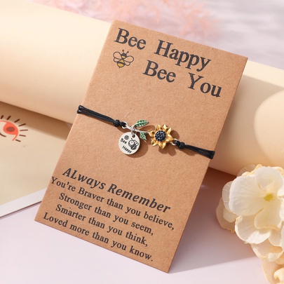 Cute Sweet Sunflower Bee 304 Stainless Steel CCB Alloy Enamel Carving Mother'S Day Women's Drawstring Bracelets