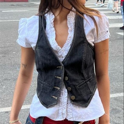 Women's Streetwear Geometric Single Breasted Vest Vest