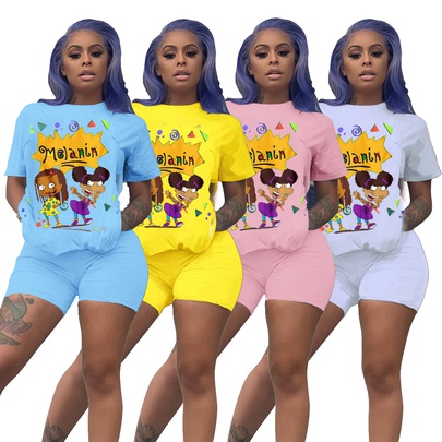 Daily Women's Casual Cartoon Letter Polyester Printing Pants Sets Shorts Sets
