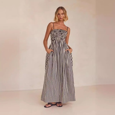 Women's Strap Dress Streetwear Strap Printing Sleeveless Stripe Midi Dress Holiday Daily
