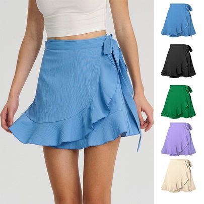 Summer Streetwear Solid Color Polyester Above Knee Skirts