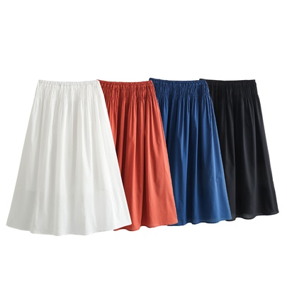 Summer Simple Style Solid Color Polyester Midi Dress Skirts