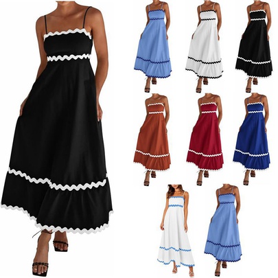 Women's Strap Dress Simple Style Strap Backless Sleeveless Color Block Midi Dress Holiday Daily