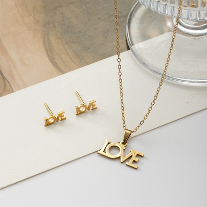 201 Stainless Steel Basic Modern Style Simple Style Plating Love Letter Jewelry Set