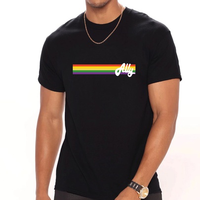 Men's Letter Rainbow Simple Style Round Neck Short Sleeve Regular Fit Men's T-shirt