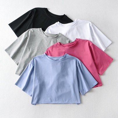 Women's T-shirt Short Sleeve T-Shirts Vintage Style Solid Color
