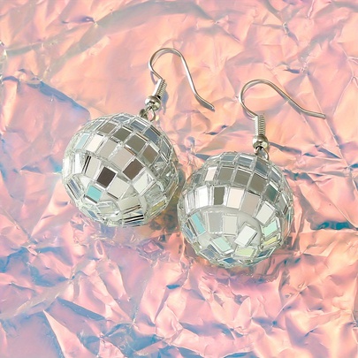 1 Pair Elegant Lady Ball Laser Plastic Drop Earrings