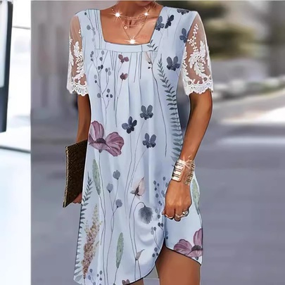 Women's Regular Dress Streetwear Square Neck Lace Short Sleeve Flower Knee-Length Holiday Daily