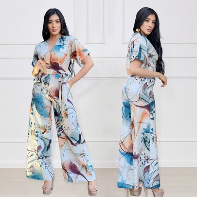 Casual Simple Style Printing Polyester Jumpsuits