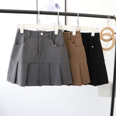 Women's Pleated Skirt Casual Simple Style Solid Color Above Knee Holiday Daily