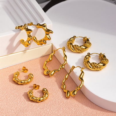 1 Pair Casual Vintage Style C Shape U Shape Geometric Plating 304 Stainless Steel 18K Gold Plated Hoop Earrings