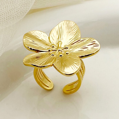 304 Stainless Steel 14K Gold Plated Elegant Romantic Pastoral Plating Flower Open Rings