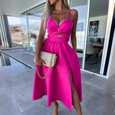 Women's Strap Dress Sexy V Neck Printing Sleeveless Solid Color Above Knee Holiday Date