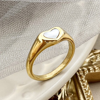 304 Stainless Steel 14K Gold Plated Elegant Cute Sweet Plating Inlay Heart Shape Fritillary Rings