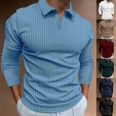 Men's Stripe Solid Color Simple Style Turndown Long Sleeve Regular Fit Men's Tops