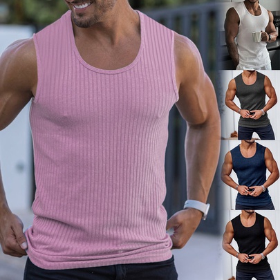 Men's Solid Color Simple Style Round Neck Sleeveless Regular Fit Men's Tops