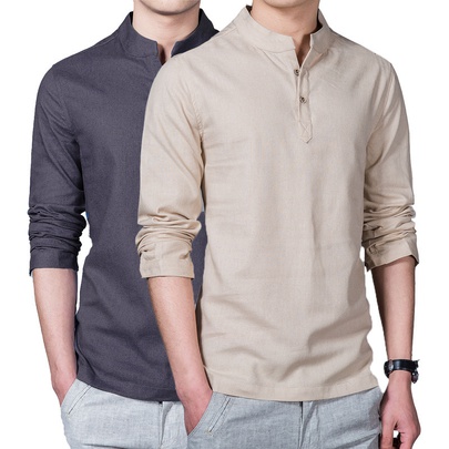Men's Solid Color Simple Style Standing Collar Long Sleeve Regular Fit Men's Tops