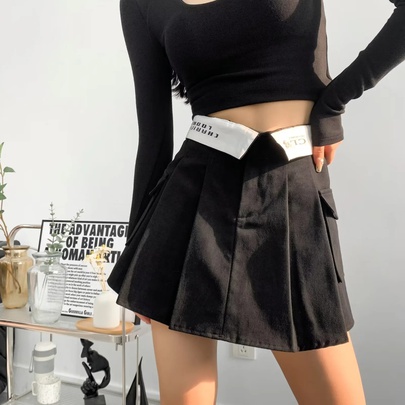 Summer Streetwear Letter Solid Color Polyester Above Knee Skirts