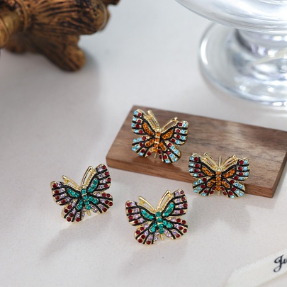 1 Pair Simple Style Shiny Butterfly Inlay Alloy Rhinestones Ear Studs