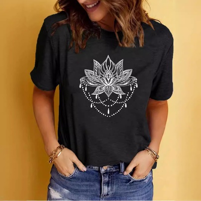 Women's T-shirt Short Sleeve T-Shirts Printing Streetwear Lotus