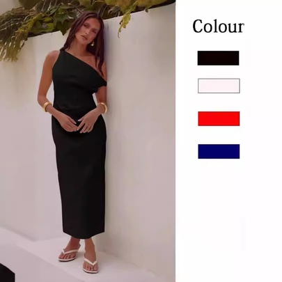 Women's Sheath Dress Sexy Oblique Collar Sleeveless Solid Color Midi Dress Holiday Outdoor Daily