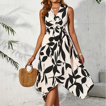 Women's Regular Dress Elegant V Neck Printing Sleeveless Printing Knee-Length Casual