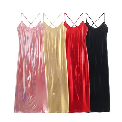 Women's Strap Dress Streetwear Strap Sequins Sleeveless Solid Color Midi Dress Holiday Date Bar