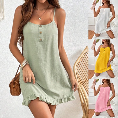 Women's Strap Dress Simple Style Strap Sleeveless Solid Color Knee-Length Casual