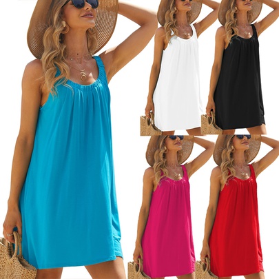 Women's Strap Dress Streetwear U Neck Backless Sleeveless Solid Color Above Knee Holiday Daily