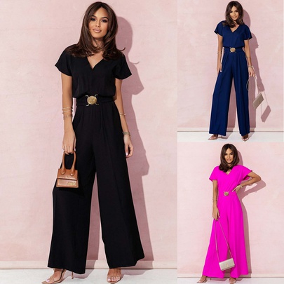 Simple Style Solid Color Polyester Jumpsuits