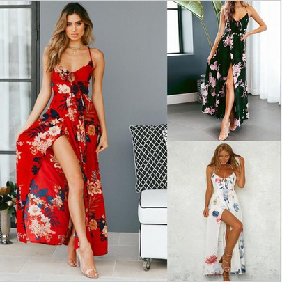 Women's Swing Dress Vacation Collarless Printing Sleeveless Flower Maxi Long Dress Holiday Beach