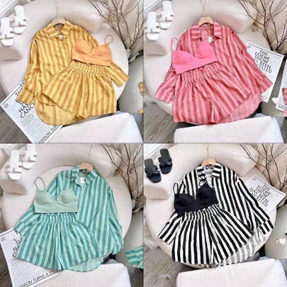 Holiday Daily Women's Casual Simple Style Stripe Polyester Shorts Sets Shorts Sets