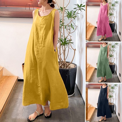 Women's Regular Dress Casual Classic Style Round Neck Sleeveless Solid Color Maxi Long Dress Holiday Daily