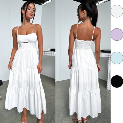Women's Strap Dress Sexy Strap Ripped Sleeveless Solid Color Maxi Long Dress Holiday Beach Date