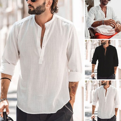 Men's Solid Color Simple Style Standing Collar Long Sleeve Slim Men's Tops