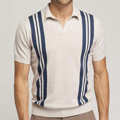 Men's Stripe British Style Turndown Short Sleeve Regular Fit Men's T-shirt