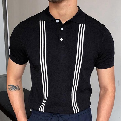 Men's Stripe Simple Style Turndown Short Sleeve Regular Fit Men's T-shirt