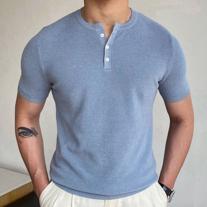 Men's Solid Color Streetwear Round Neck Short Sleeve Regular Fit Men's T-shirt