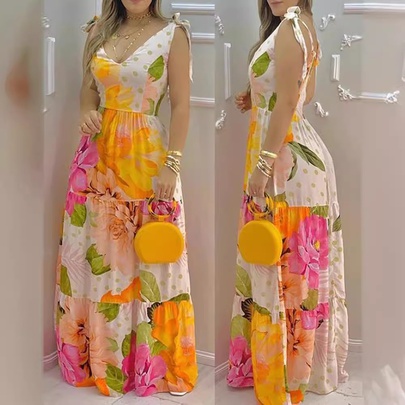 Women's Regular Dress Vacation Shirt Collar Printing Sleeveless Flower Midi Dress Daily Beach