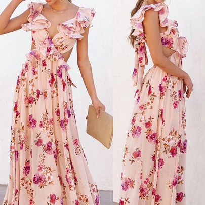 Women's Regular Dress Vacation V Neck Printing Sleeveless Printing Maxi Long Dress Daily Beach